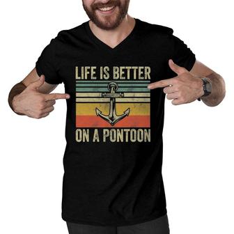 Mens Life Is Better On A Pontoon Father's Day Pontoon Boat Men V-Neck Tshirt | Mazezy