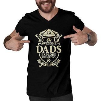 Mens Mens Awesome Dads Explore Dungeons And Slay Dragons Men V-Neck Tshirt | Mazezy
