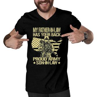 Mens My Father-In-Law Has Your Back - Proud Army Son-In-Law Gifts Men V-Neck Tshirt | Mazezy