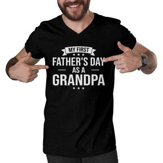 Mens My First Father's Day As A Grandpa Gift For New Grandfather Men V-Neck Tshirt | Mazezy