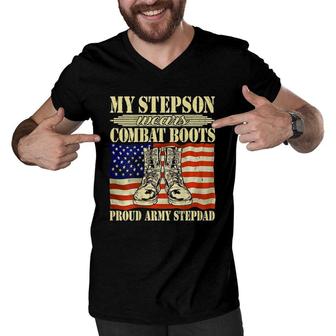 Mens My Stepson Wears Combat Boots Military Proud Army Stepdad Men V-Neck Tshirt | Mazezy