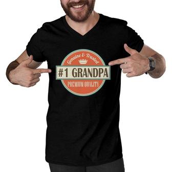 Mens Number 1 Grandpa 1 Grandfather Father's Day Gift Men V-Neck Tshirt | Mazezy