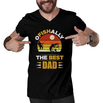 Mens Ofishally The Best Dad Fishing Father Men V-Neck Tshirt | Mazezy