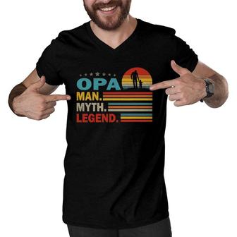 Mens Opa Man Myth Vintage Opa Legend Father's Day Gift Men V-Neck Tshirt | Mazezy