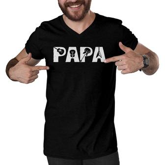 Mens Papa Father's Day Gifts Ideas Guitar Lover Guitarist Men V-Neck Tshirt | Mazezy