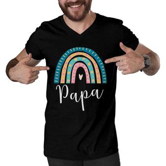Mens Papa Rainbow Gifts For Dad Family Matching Men V-Neck Tshirt | Mazezy