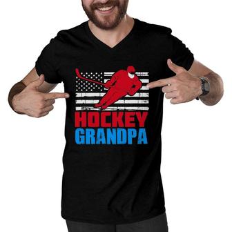 Mens Patriotic American Flag Usa Ice Hockey Grandpa Gift Men V-Neck Tshirt | Mazezy