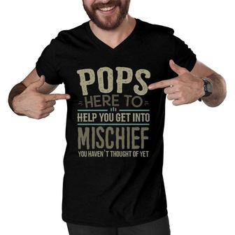 Mens Pops Gifts From Grandchildren Pops Mischief Fathers Day Men V-Neck Tshirt | Mazezy