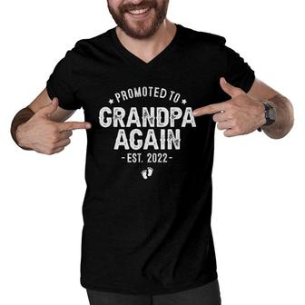 Mens Promoted To Grandpa Again 2022 Soon To Be Grandfather Again Men V-Neck Tshirt | Mazezy