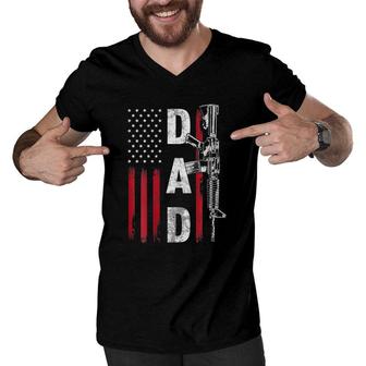 Mens Proud Dad Daddy Gun Rights Ar-15 American Flag Father's Day Men V-Neck Tshirt | Mazezy