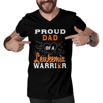 Mens Proud Dad Of A Leukemia Warrior Awareness Men V-Neck Tshirt | Mazezy