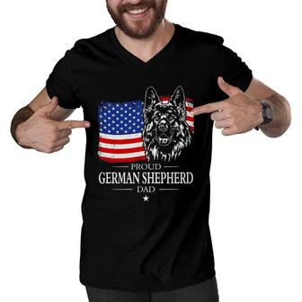 Mens Proud German Shepherd Dad American Flag Patriotic Dog Gift Men V-Neck Tshirt | Mazezy