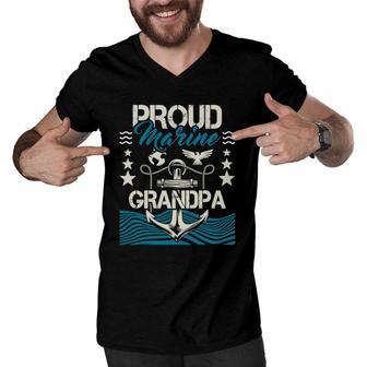 Mens Proud Marine Grandpa - Granddad Papa Pops Men V-Neck Tshirt | Mazezy