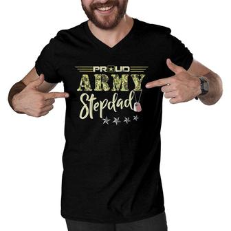 Mens Proud Us Army Stepdad Camouflage Military Pride Men V-Neck Tshirt | Mazezy