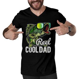 Mens Reel Cool Dad Fishing Sunglasses Funny Father's Day Gift Men V-Neck Tshirt | Mazezy