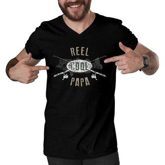 Mens Reel Cool Papa , Cute Fishing Father's Day Gift Men V-Neck Tshirt | Mazezy