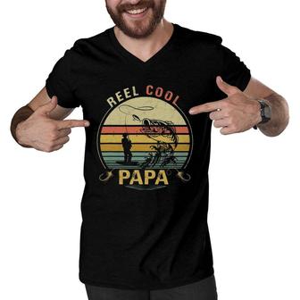 Mens Reel Cool Papa Funny Valentine Fathers Day Men V-Neck Tshirt | Mazezy