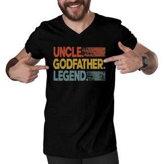 Mens Retro Uncle Godfather Legend Funny Uncle Father's Day Men V-Neck Tshirt | Mazezy