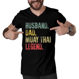 Mens Retro Vintage Gift Husband Dad Muay Thai Legend Men V-Neck Tshirt | Mazezy