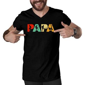 Mens Soccer Dad Retro Papa Soccer Father's Gift Men V-Neck Tshirt | Mazezy