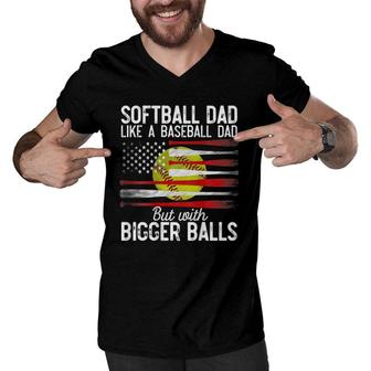 Mens Softball Dad Like A Baseball Dad Definition On Back Men V-Neck Tshirt | Mazezy