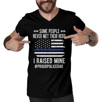 Mens Some People Never Met Their Hero Blue Line Police Dad Cop Men V-Neck Tshirt | Mazezy