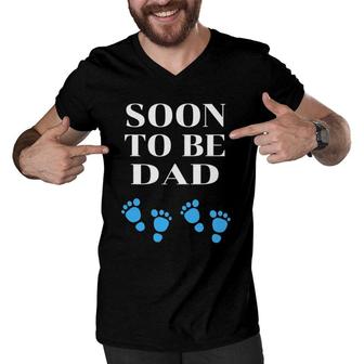 Mens Soon To Be Dad New Dad Gift Twin Boys Pregnancy Men's Father Men V-Neck Tshirt | Mazezy