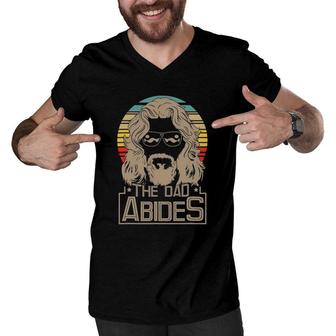 Mens The Dad Abides Funny Retro Father's Day Gift Men V-Neck Tshirt | Mazezy