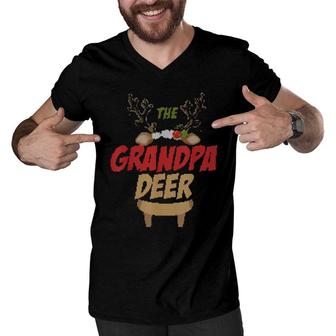 Mens The Grandpa Raindeer Family Matching Group Ugly Christmas Men V-Neck Tshirt | Mazezy