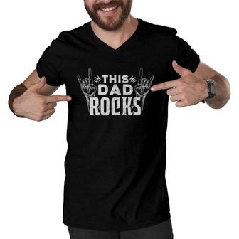 Mens This Dad Rocks Rock N Roll Heavy Metal Father's Day Men V-Neck Tshirt | Mazezy