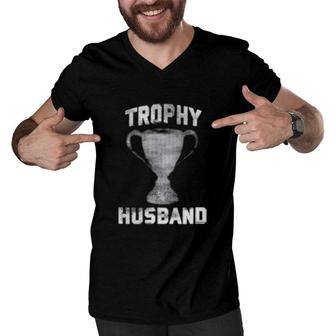 Mens Trophy Husband Father's Day Gift Spouse Anniversary Men V-Neck Tshirt | Mazezy