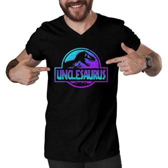 Mens Unclesaurus Dinosaurrex Father's Day For Dad Gift Men V-Neck Tshirt | Mazezy