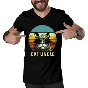 Mens Vintage Best Cat Uncle Ever Gift Funny Fathers Day Men V-Neck Tshirt | Mazezy