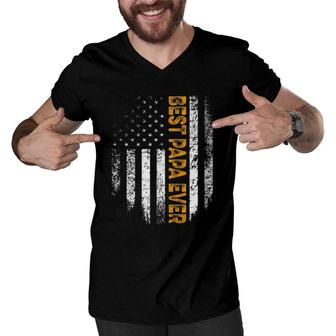 Mens Vintage Best Papa Ever Flag American Gifts Father's Day Men V-Neck Tshirt | Mazezy