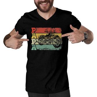 Mens Vintage Motorcycle Papa Biker Motorcycle Rider Father's Day Men V-Neck Tshirt | Mazezy