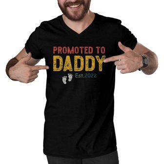 Mens Vintage Promoted To Daddy Est 2022 Father's Day Tee Men V-Neck Tshirt | Mazezy