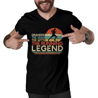 Mens Vintage Running Grandpa Man Myth Legend Marathon Runner Gift Men V-Neck Tshirt | Mazezy