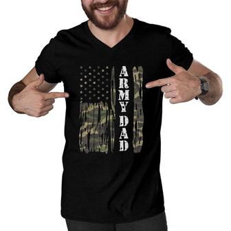 Mens Vintage Us Flag Army Dad Veteran Father Father's Day Gift Men V-Neck Tshirt | Mazezy