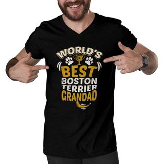 Mens World's Best Boston Terrier Grandad Graphic Men V-Neck Tshirt | Mazezy