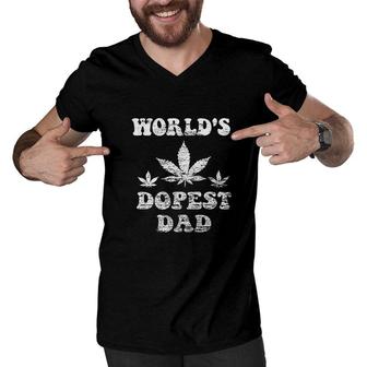 Mens Worlds Dopest Dad Weed Stoner Necessities Fathers Day Men V-Neck Tshirt - Seseable