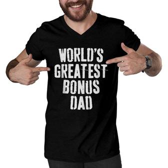 Mens World's Greatest Bonus Dad Father's Day Gift Men V-Neck Tshirt | Mazezy