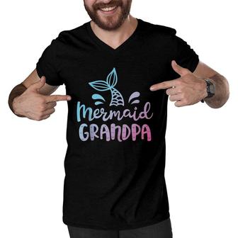 Mermaid Grandpa Funny Grandfather Family Matching Birthday Men V-Neck Tshirt | Mazezy