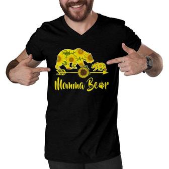 Momma Bear Sunflower Funny Mother Father Gift Men V-Neck Tshirt | Mazezy