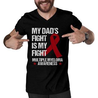 Multiple Myeloma Awareness Dad Burgundy Ribbon Gift Men V-Neck Tshirt | Mazezy