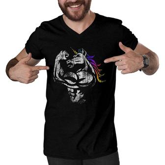 Muscle Unicorn Workout Fathers Day Gift Weightlifting Gym Men V-Neck Tshirt | Mazezy