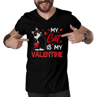 My Cat Is My Valentine Cute Valentine's Day Cat Dad Cat Mom Men V-Neck Tshirt | Mazezy