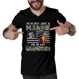 My Grandson Is A Marine Proud Grandma Proud Grandpa Men V-Neck Tshirt | Mazezy
