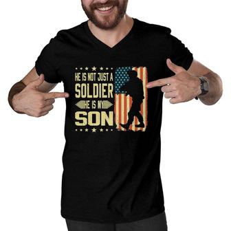 My Son Is A Soldier Hero Proud Army Mom Dad Military Gifts Men V-Neck Tshirt | Mazezy