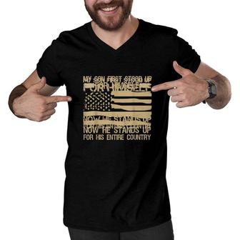 My Son Is A Soldier Hero Proud Father Army Men V-Neck Tshirt | Mazezy