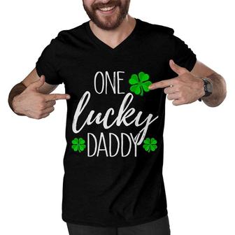One Lucky Dad Matching St Patricks Day Men V-Neck Tshirt | Mazezy